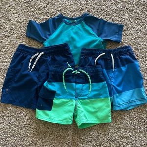 2T boys swim bundle, 3 pairs of swim trunks and rash guard